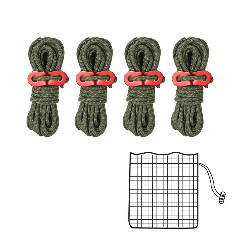 Outdoor Camping 4mm Reflective Rope Tent Rope To Send Fixed Buckle 4 Sets Of Sky Curtain Pull Rope Windproof Camping Support Rod Rope