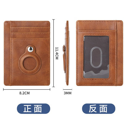 AirTag multi-card slot Apple tracker anti-lost protective cover card bag anti-theft brush Crazy Horse PU leather RFID bag