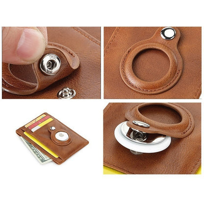 AirTag multi-card slot Apple tracker anti-lost protective cover card bag anti-theft brush Crazy Horse PU leather RFID bag