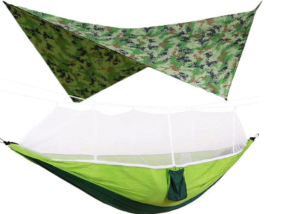 260x140cm Outdoor Double Camping Hammock with Mosquito Net and Rain Fly Tarp Lightweight Parachute Hammocks for Travel Hiking