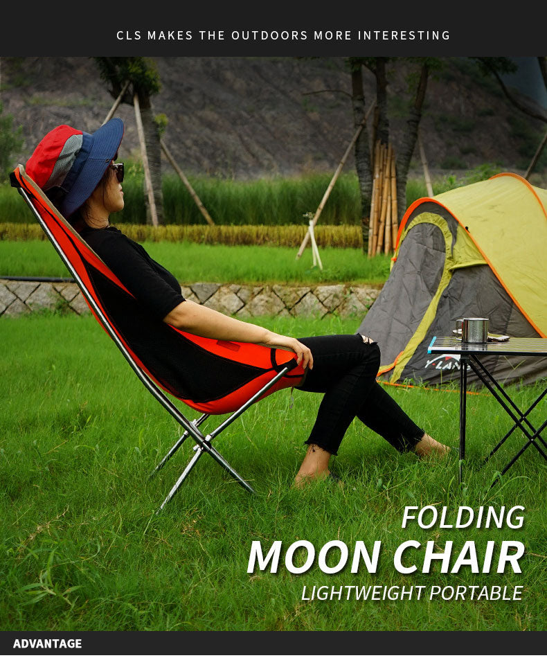 Outdoor Folding Chair Heighten Moon Chair Portable Camping Fishing Chair Leisure Beach Chair Back Chair