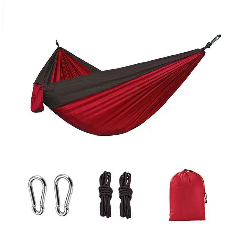 Outdoor Hammock Camping Single And Double Parachute Fabric Color Matching Hammock Widened Swing Indoor Leisure