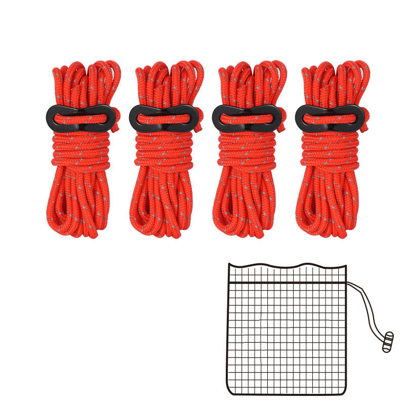 Outdoor Camping 4mm Reflective Rope Tent Rope To Send Fixed Buckle 4 Sets Of Sky Curtain Pull Rope Windproof Camping Support Rod Rope