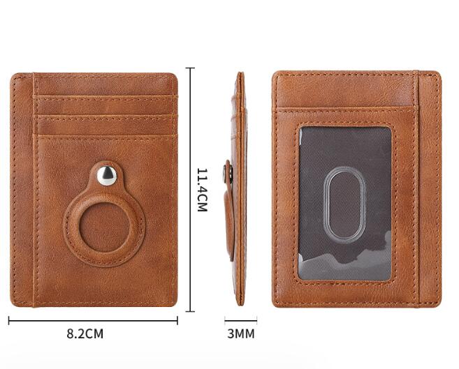 AirTag multi-card slot Apple tracker anti-lost protective cover card bag anti-theft brush Crazy Horse PU leather RFID bag