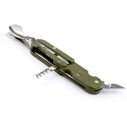 Camping Folding Knife Fork And Spoon Combination Stainless Steel Tableware Knife And Fork Multi-Function Knife Disassembly And Assembly Tableware