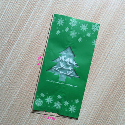 50pcs Red Green Merry Christmas Tree Snowflake Plastic Bag Candy Dessert Bags Wedding Christmas Party Kids Gift Bags Supplies