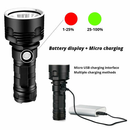 New P50 Strong Light Fixed Focus Flashlight Power Display USB Charging Outdoor Lighting Strong Light Flashlight