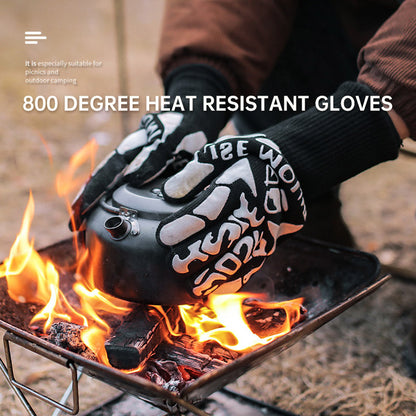 Outdoor 800 degree heat resistant gloves, thermal insulation and anti scald gloves, silicone BBQ barbecue oven thickened gloves