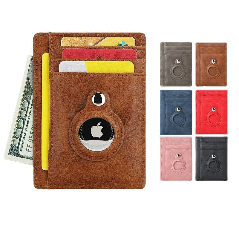 AirTag multi-card slot Apple tracker anti-lost protective cover card bag anti-theft brush Crazy Horse PU leather RFID bag