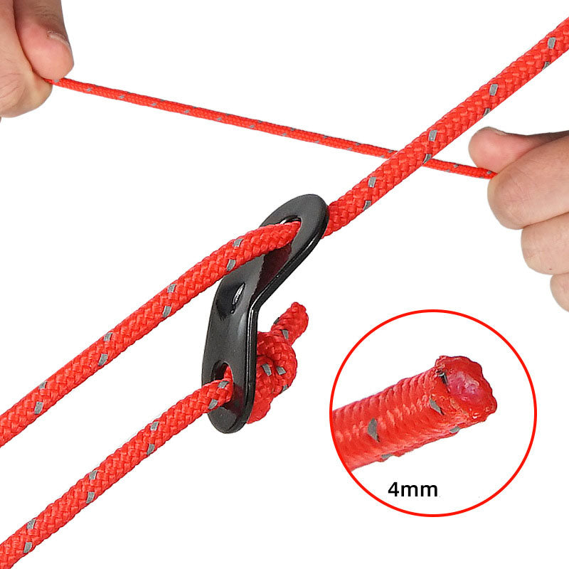 Outdoor Camping 4mm Reflective Rope Tent Rope To Send Fixed Buckle 4 Sets Of Sky Curtain Pull Rope Windproof Camping Support Rod Rope