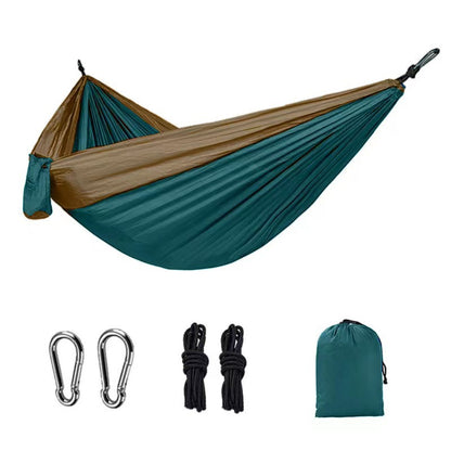 Outdoor Hammock Camping Single And Double Parachute Fabric Color Matching Hammock Widened Swing Indoor Leisure