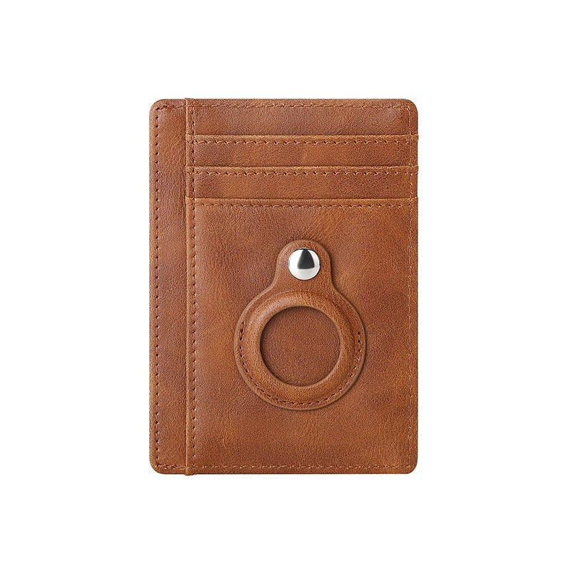 AirTag multi-card slot Apple tracker anti-lost protective cover card bag anti-theft brush Crazy Horse PU leather RFID bag